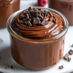 Delicious cottage cheese chocolate mousse served in a dessert glass.