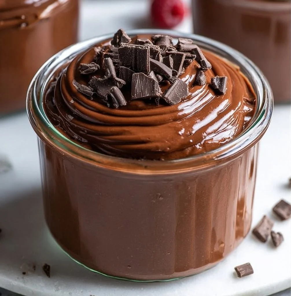 Delicious cottage cheese chocolate mousse served in a dessert glass.