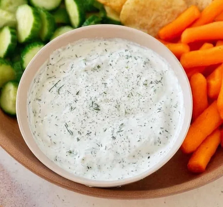Creamy Cottage Cheese Ranch Dip served in a bowl with fresh veggies