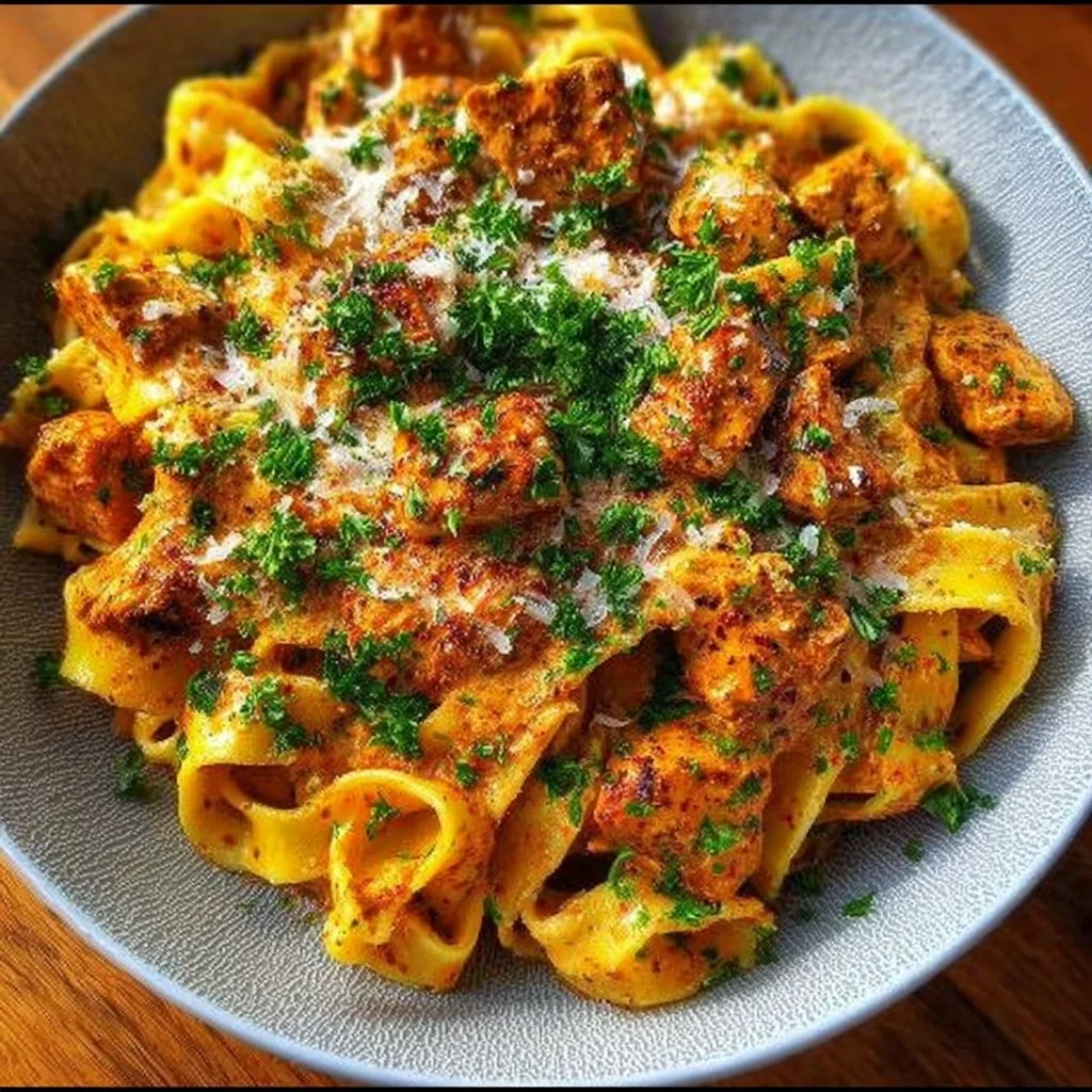 Delicious Cowboy Butter Chicken Pasta served in a bowl.