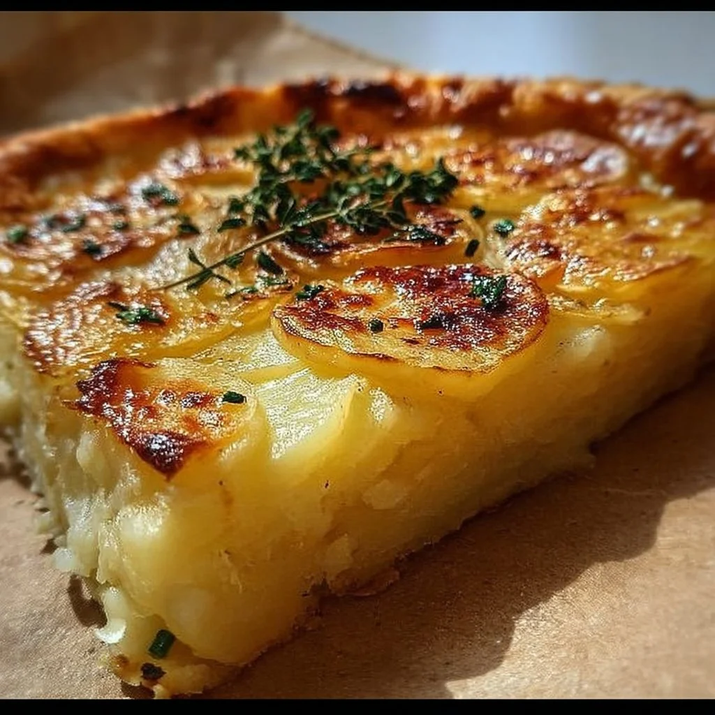 Slice of irresistibly creamy Irish Potato Pie on a plate
