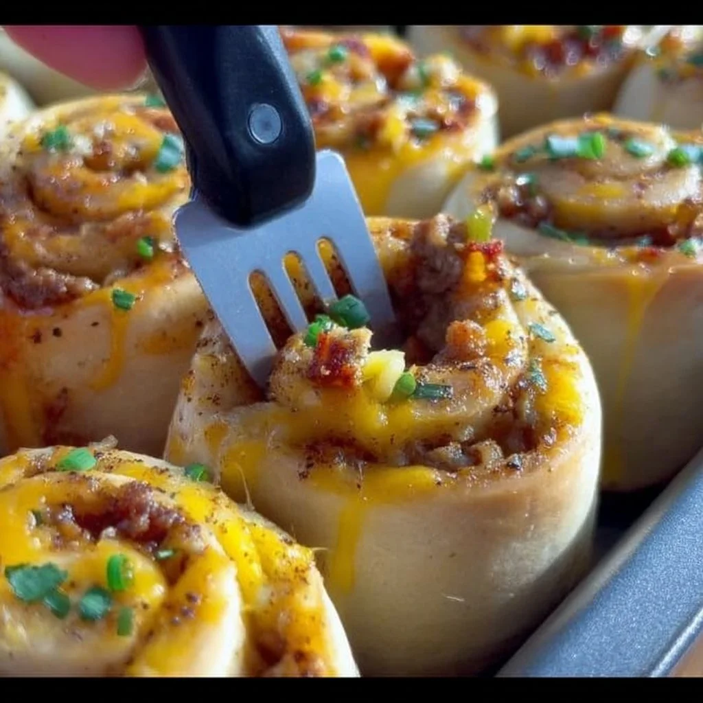 Delicious savory breakfast rolls with various fillings served on a plate