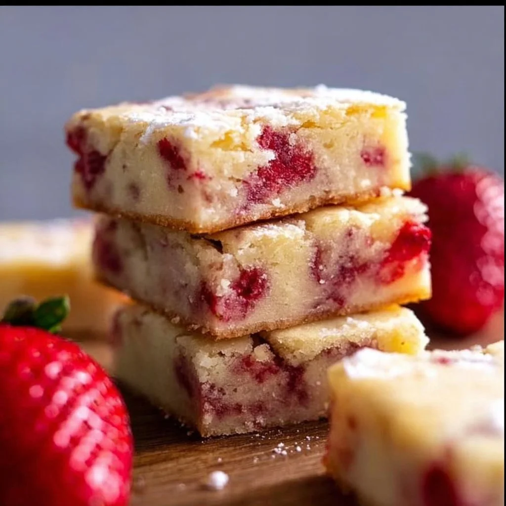 Delicious strawberry blondies in a one bowl recipe