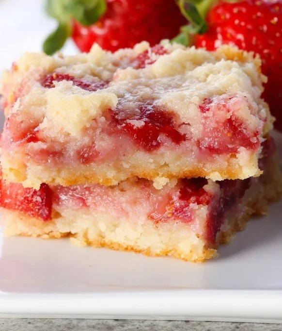 Delicious strawberry pie bars with fresh strawberries and a crumbly crust