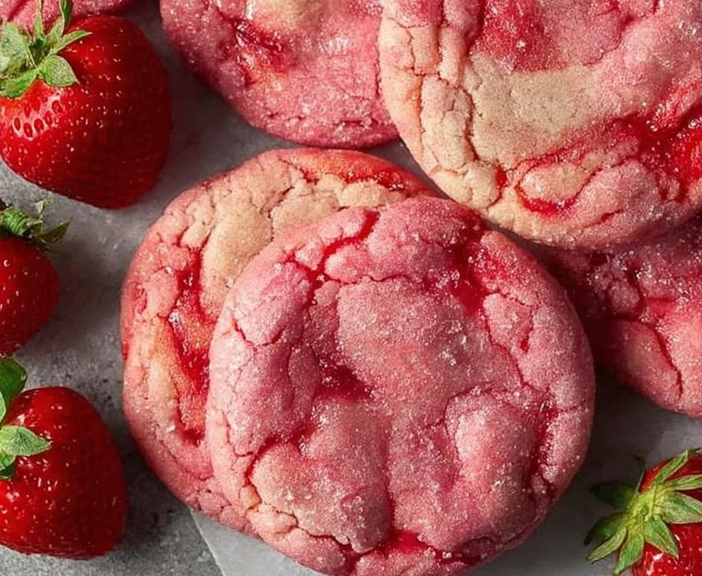 Delicious homemade strawberry sugar cookies with fresh strawberries