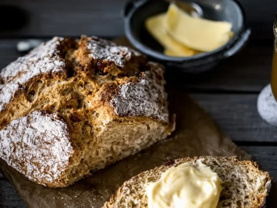 Freshly baked Traditional Irish Soda Bread with a golden crust